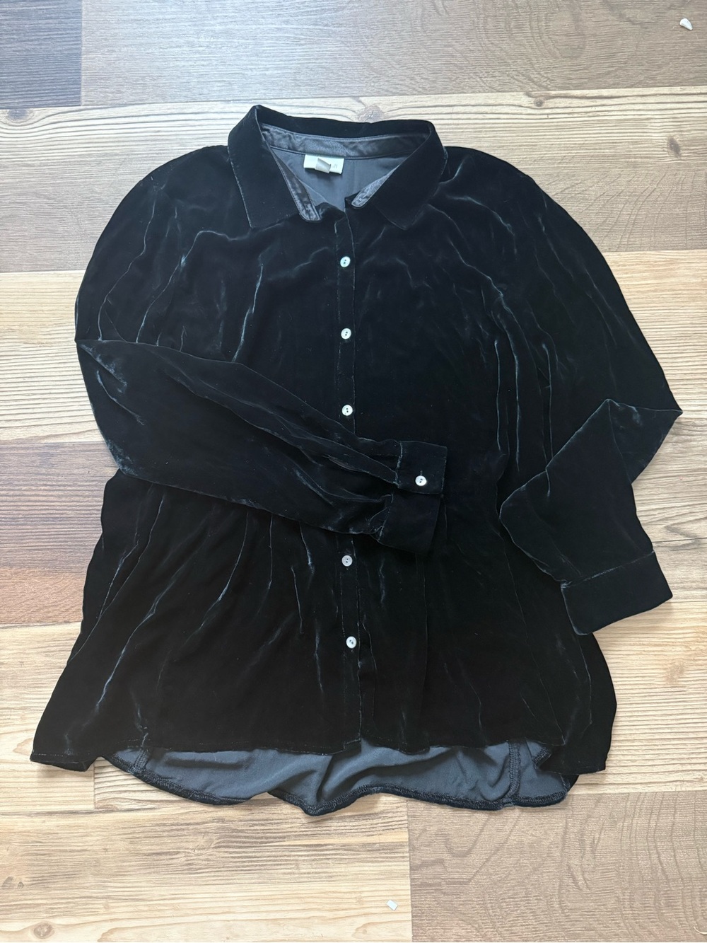J. Jill Black XL Velvet Button-Down Shirt Asymmetrical Hem Whimsygoth Lagenlook